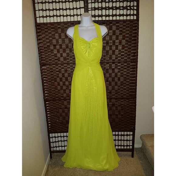 Y2k Beaded Green Prom Evening Gown - Picture 2 of 4